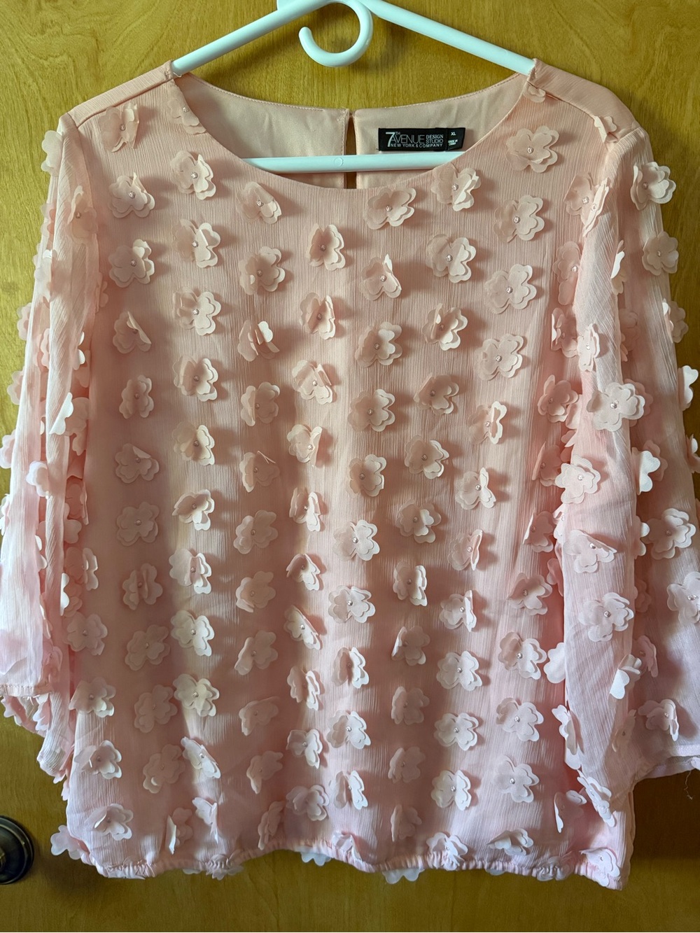 New York & Company Pale Pink 3D Floral Appliqué Blouse